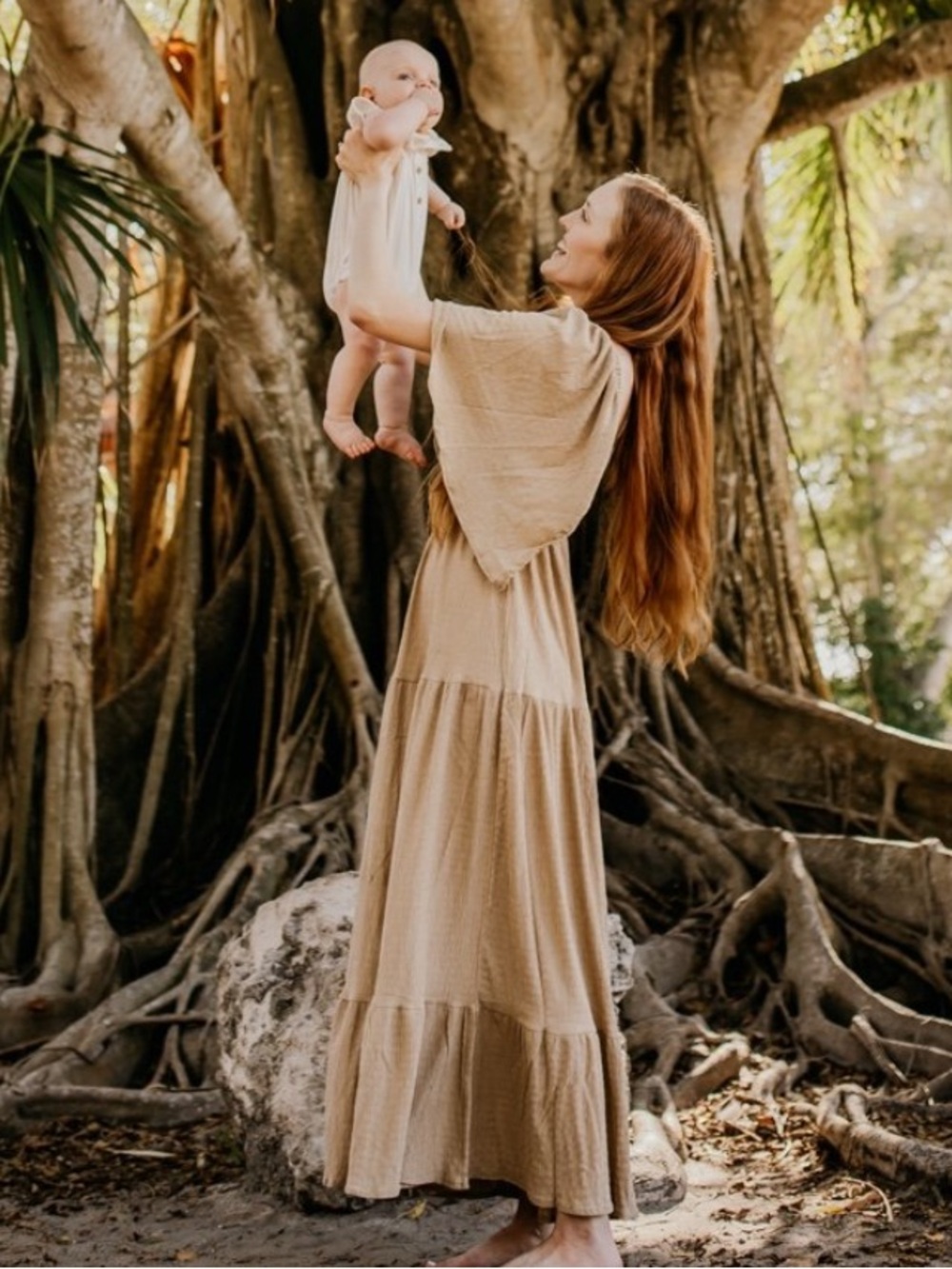 Boho Tan Maxi Dress - Flowing Tiered Silhouette